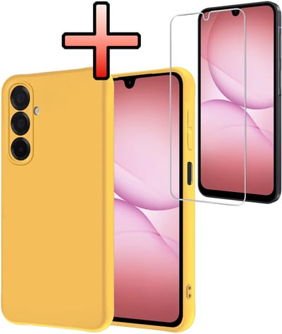 Hoesje - Met Screenprotector - Geschikt voor Samsung Galaxy A17 - Sterk & Shockproof - Back Cover - Siliconen Case - Telefoon Hoes - Geel