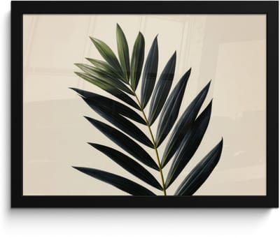 Poster in lijst - Fotolijst 40x30 cm - Posters - Palmblad - Donkere bladen - Subtiel - Posterlijst zwart - Decoratie - Wanddecoratie woonkamer - Muurdecoratie slaapkamer