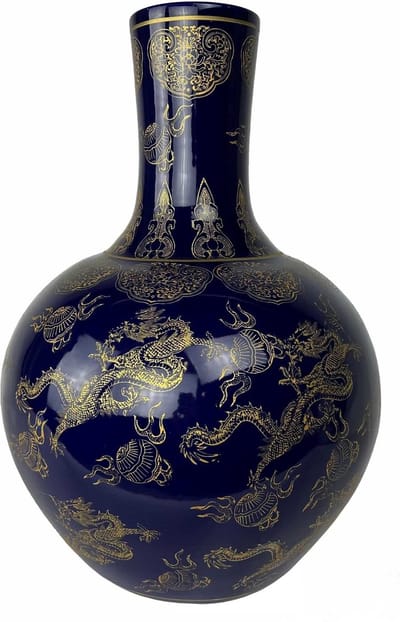 Fine Asianliving Chinese Vaas Navy Blauw Draken Goud Handgemaakt D41xH57cm