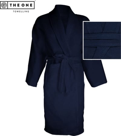 The One Towelling Hotel Waffle Badjas - L/XL - Kamerjas - 100% Katoen - Marineblauw