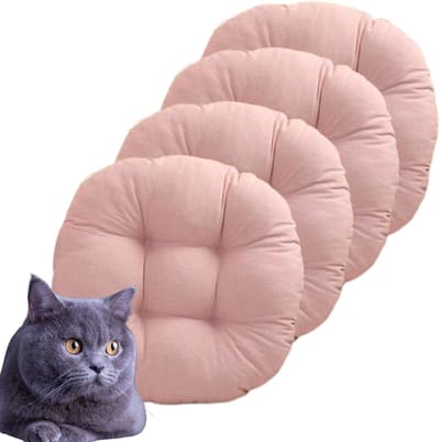 Vloerkussen Rond - Zitkussen Katoen - Comfortabel Zitten - Ademend Linnen - Set van 4 - Roze