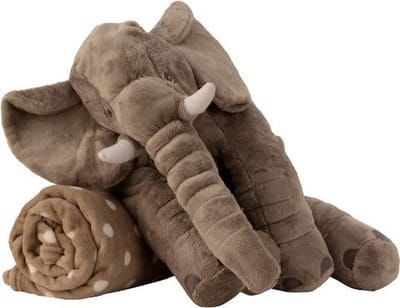 Pluche Olifant met knuffeldekentje - Knuffel met deken - Olifant grijs - Kraamkado - b=45 h=40 cm