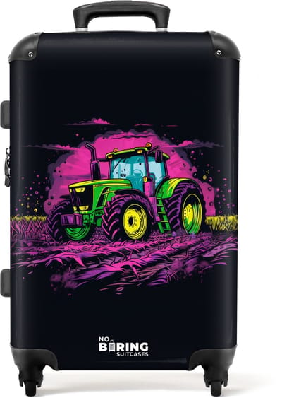 NoBoringSuitcases.com® - Kinderkoffer groot - Kindertrolley koffer - Tractor - Neon - Rolkoffer lichtgewicht - Reiskoffer met 4 wielen - Grote trolley XL - 20 kg bagage