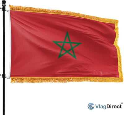 VlagDirect - Luxe Marokkaanse vlag - Luxe Marokko vlag - 90 x 150 cm - Franjes.