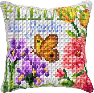 Borduurpakket - kussen "Fleurs du Jardin" - 40 x 40 cm - Orchidea