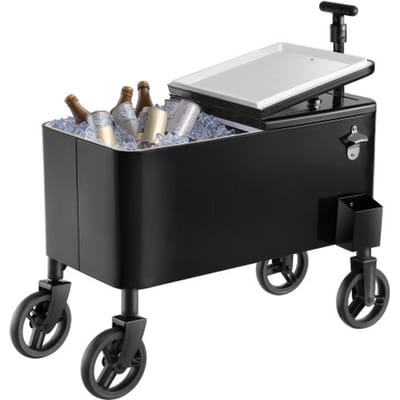 VEVOR Koelwagen Drankenwagen 75,71 L Tot 50 Flessen/110 Blikjes, Zijwagen voor Terrasfeesten en Bars met Kor Telescopisch Handvat & Flessenopener & Kroonkurkverzamelaar, Drankenkoeler Zwart