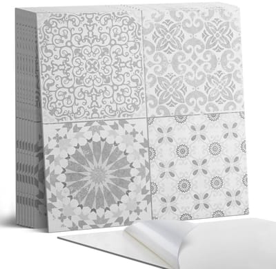 Coloray Plaktegels - Geometrische en bloemmotieven Portugese Tegels - 30 cm x 30 cm - Grijs Plaktegels - 9 stuks - Vierkant PVC Tegels - Plaktegels Keuken - Zelfklevende Vloertegels - Vinyl Tegels Zelfklevend - Zelfklevende Tegels