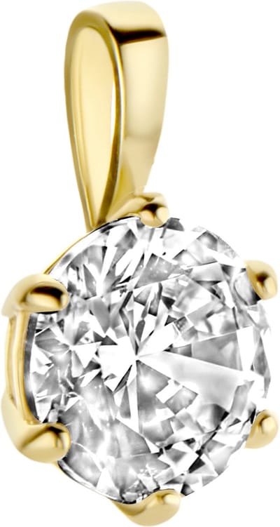 New Bling 9NBG-0202 Gouden Hangertje - Dames - Zirkonia - 6 mm - Solitair - 6 Poot zetting - 14 Karaat - Goud