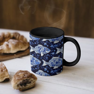 Magische Mok - Foto op Warmte Mokken - Koffiemok - Vissen - Bloemen - Blauw - Magic Mok - Beker - 350 ML - Theemok