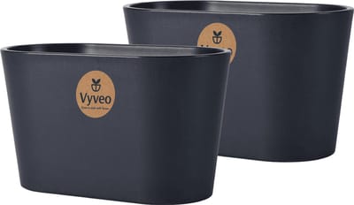 Vyveo - Bloempot Varda - Set van 2 - 18x10x11 - Zwart - Bloempot voor binnen en buiten - Lichtgewicht - Breukbestendig - Vorstbestendig - UV-bestendig
