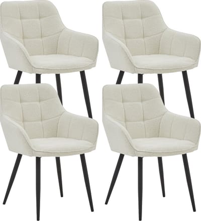 Colenis® - Oriana Eetkamerstoel - Set Van 4 - Wit - Bouclé - Industrieel