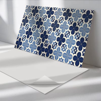 Wallfluent Vinyl Wandpaneel - Geometrisch bloemenpatroon Zelfklevend Muurpaneel - 100 cm x 50 cm - Blauw Vinyl Wandpaneel - 1 stuk - Rechthoekig Wandbekleding Vinyl - Texturen Wandpaneel - Vinyl Wandbekleding - Wandpaneel Keuken en Badkamer