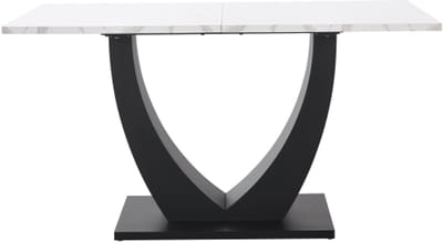 Eettafel 140 x 75,5 cm (1 stuk), keukentafel, metalen frame, rechthoekige eettafel met marmerpatroon en verstelbare poten voor eetkamer/woonkamer, wit/zwart