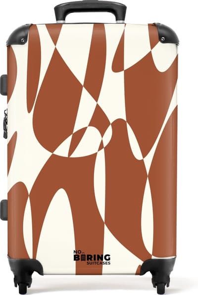 NoBoringSuitcases.com® - Koffer groot - Rolkoffer lichtgewicht - Bruin met witte abstracte vormen - Reiskoffer met 4 wielen - Grote trolley XL - 20 kg bagage