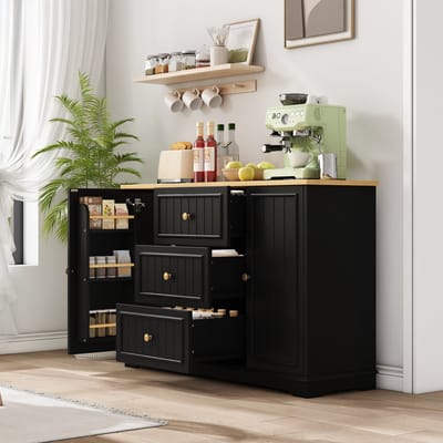 DESMIU Dressoir - Modern Opbergmeubel Met 3 Laden En Deuren - Voor Keuken Woonkamer En Eetkamer - MDF - 126x40x86 Cm - Zwart