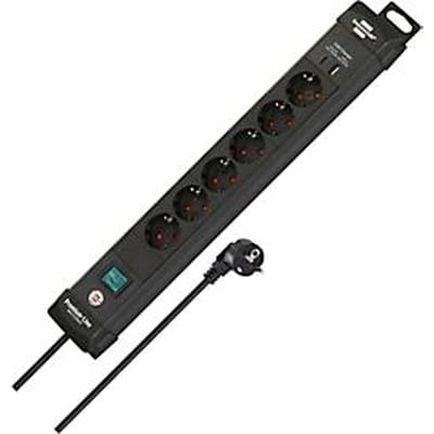 Brennenstuhl Premium-Line stekkerdoos 6-voudig met USB C PD 30W en USB A 18W (Made in Germany, stekkerblok met schakelaar en 3m kabel, voor wandmontage met ophanginrichting)