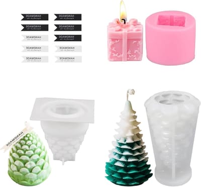 Set van 3 Kerstkaars Mallen, Silicone Mallen voor Kaarsenmaken, DIY Kaarsen Maken met Labels en Accessoires