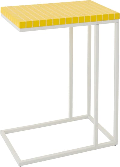 J-Line bijzettafel Rechthoek Geruit - ijzer - geel/wit