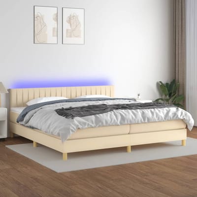vidaXL - Boxspring - met - matras - en - LED - stof - crèmekleurig - 200x200 - cm