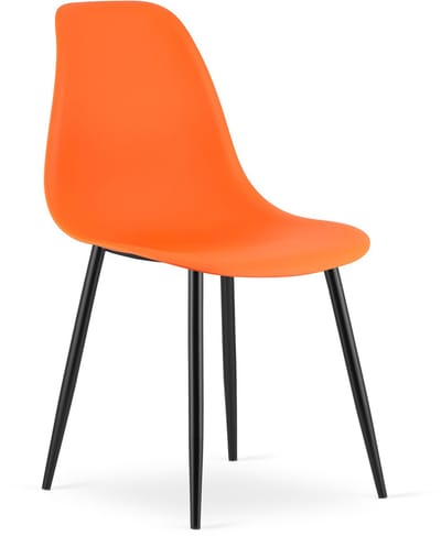 Stoel WAT – Oranje, Zwarte Metalen Poten, Kunststof Zitting – Modern en Ergonomisch – Geschikt voor Eetkamer, Woonkamer, Keuken, Thuiswerkplek, Kantine en Wachtruimte – Eenvoudige Montage