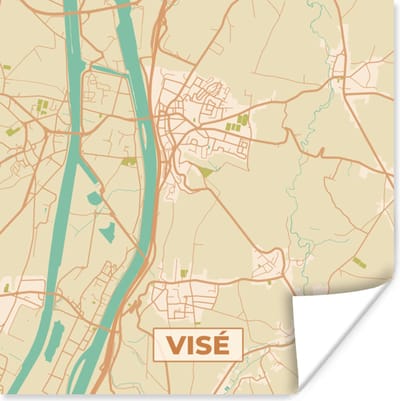 Poster Kaart - Plattegrond - Vintage - België - Visé - 100x100 cm XXL - Stadskaart