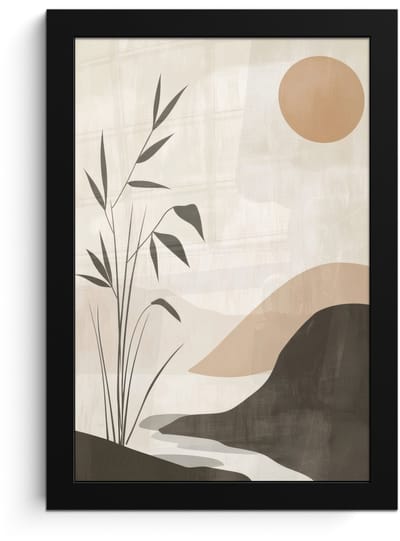 Poster in lijst - Fotolijst 20x30 cm - Posters - Japandi - Landschap - Beige - Posterlijst zwart - Decoratie - Wanddecoratie woonkamer - Muurdecoratie slaapkamer