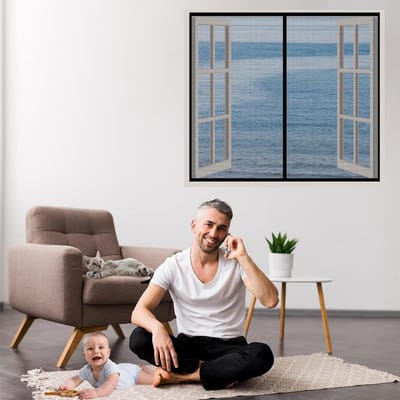 Raamhor - Vliegengaas Muggennet - Insecten Buiten Houden - Zonder Boren Te Plaatsen - 80x60cm - Zwart