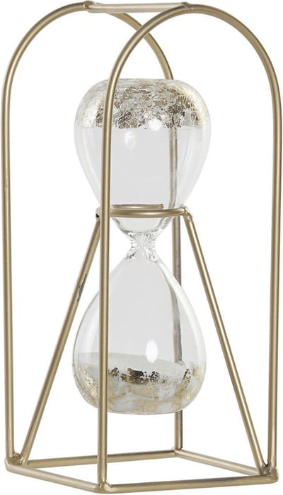 Zandloper decoratie wit zand 23 cm van glas in gouden houder - Decoratie zandlopers