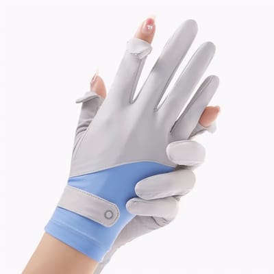 Dames Zonbescherming Handschoenen – Dunne, Ademend IJszijde Zomerhandschoenen met UV-bescherming, Kleurige Elegante Fietshandschoenen voor Outdoor & Sport -GRIJS EN BLAUW