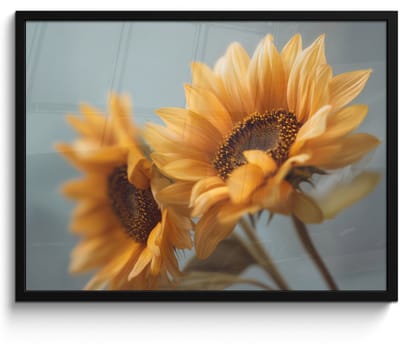 Poster in lijst - Fotolijst 80x60 cm - Posters - Zonnebloemen - Geel - Wazig - Posterlijst zwart - Decoratie - Wanddecoratie woonkamer - Muurdecoratie slaapkamer