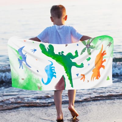 Dailygoods- Strandhanddoek Dinosaurus 76x150 cm - Microvezel - Superzacht - Absorberend - Machinewasbaar - Ideaal voor strand/picknick - Badhanddoek