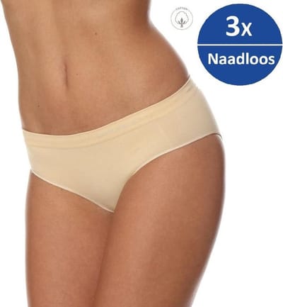 Brubeck Dames Ondergoed Hipster - Naadloos Elastisch Katoen 3-Pack - Beige - L