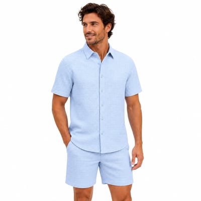 Zomer set Heren Deluxe Blauw - Blouse - Korte Broek - Korte Mouwen