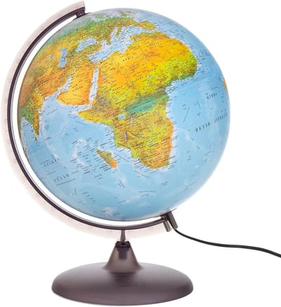 Verlichte Wereldbol - Dubbelbeeld Bol Aarde - Educatieve Geografie Leren - Politieke en Fysieke Kaart - 30cm Diameter - Aardetinten