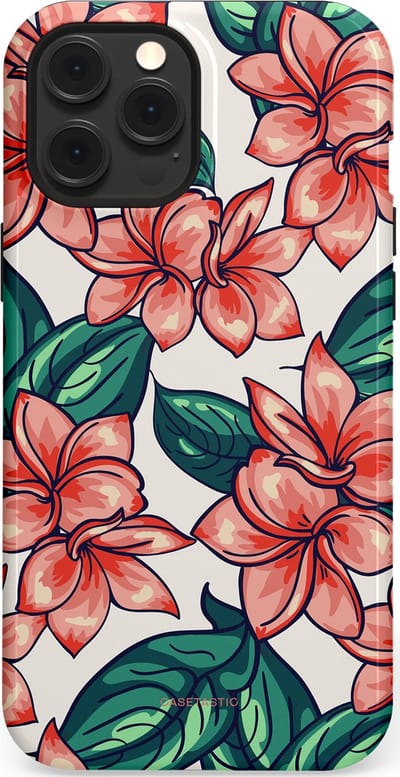 Casetastic hoesje geschikt voor Apple iPhone 12 Pro Max - MagSafe - Dubbellaagse bescherming - Bloemenparadijs - Fashion Case - Petrol Koraal Perzik Wit