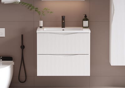 Meubel Square - Badkamermeubel set Morae 60cm - Wit - Badmeubel met wastafel - Wastafelkast Zwevend