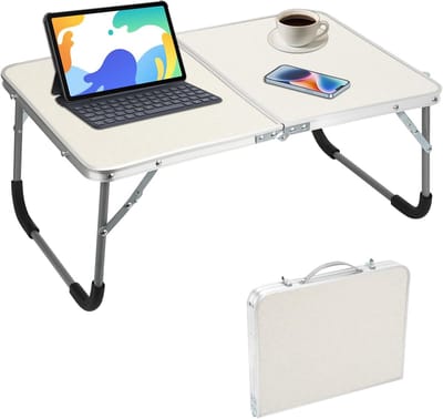 Thijox - Opvouwbare Kleine Tafel Wit - Inklapbare Eettafel Multifunctioneel Klapbureau voor Bed, Lichtgewicht Camping Tafel, Tuin, Picknick, Outdoor G