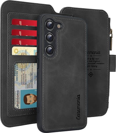 CaseMania Bookcase hoesje geschikt voor Samsung Galaxy A35 - Effen Zwart - Kunstleer - Portemonnee met 11 Vakjes voor Pasjes en Ritsvak
