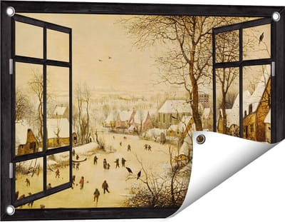 Gards Tuinposter Doorkijk Winterlandschap met Schaatsers en Vogelknip - Pieter Bruegel de Oude - 60x40 cm - Tuindoek - Tuindecoratie - Wanddecoratie buiten - Tuinschilderij