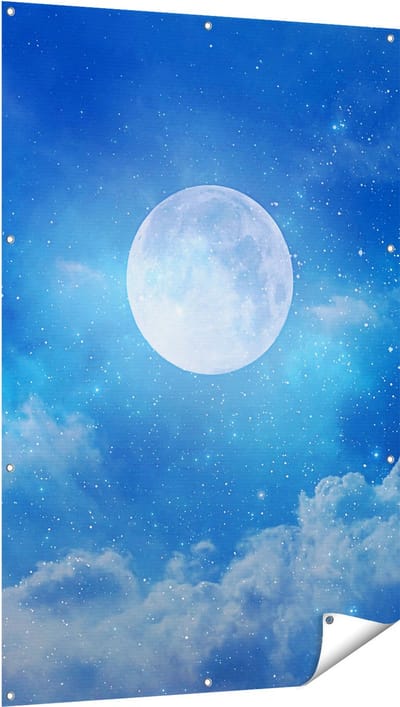 Gards Tuinposter Volle Maan in de Blauwe Hemel met Sterren - 100x150 cm - Tuindoek - Tuindecoratie - Wanddecoratie buiten - Tuinschilderij