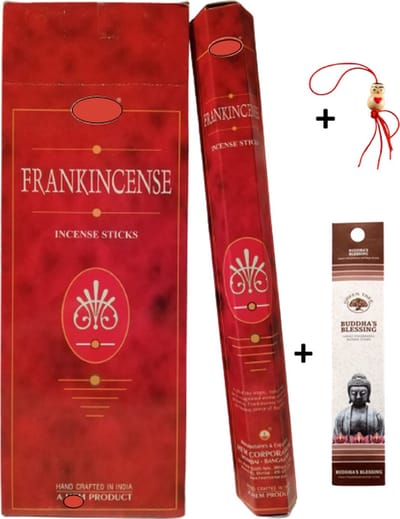 Doos met 120 stokjes - Wierook - Wierookstokjes - Incense sticks - Frankincense + 5 mini wierookstokjes + Gelukspoppetje