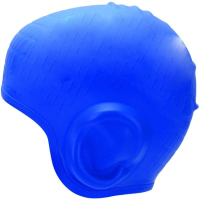 Waterdichte Siliconen Zwemkap met Oorbescherming 3D Sterke Elasticiteit Zwemmuts voor Lang Haar voor Volwassenen blauw