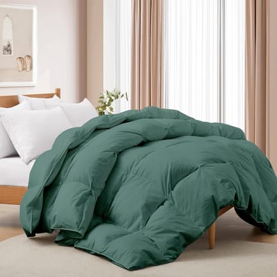 Dekbed 200x220 Tweepersoonsbed 4 Seizoenen | 420 GR/m² Wit Ganzendons en Veren Vulling | 100% Katoenen Hoes | Öko-Tex en RDS gecertificeerd | Donkergroen