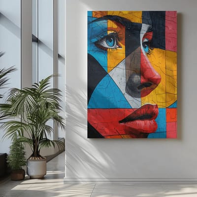Canvas Schilderij - Kubistische Kunst - Kleurrijke Wanddecoratie - 60x40x2 cm