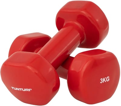Tunturi Dumbbell set - 2 x 3,0 kg - Vinyl - Rood - Incl. gratis fitness app