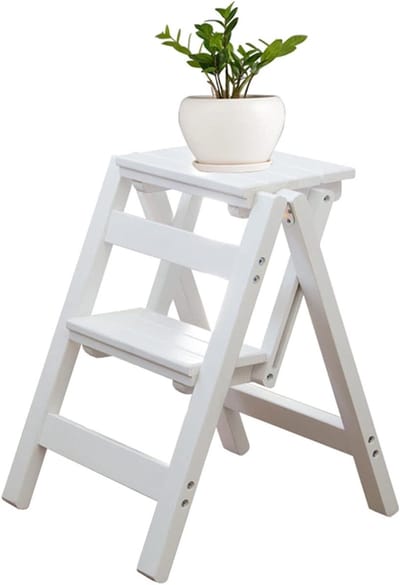 Opvouwbare Opstapkruk - Houten Trapladder - Veilig Bereiken - Niet-slip Design - 38x42x52 cm - Wit