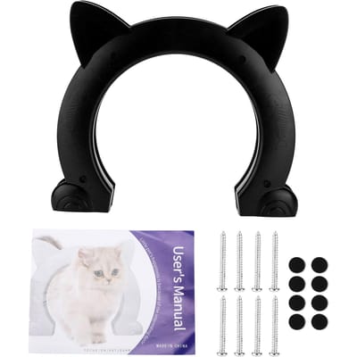 Kattendeur Binnen Kattenhoofdvormige Plastic Kat Doorgang Deur met Visgraatpatroon(Zwart ) zwart