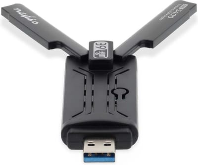 Nedis Netwerk-Dongel - Wi-Fi - AX5400 - 2.4/5/6 GHz (Triple Band) - USB3.0 - Wi-Fi-snelheid totaal: 5400 Mbps - Windows 10 / Windows 11