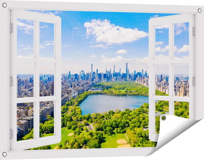 Gards Tuinposter Doorkijk Central Park in New York met Wolkenkrabbers - 90x60 cm - Tuindoek - Tuindecoratie - Wanddecoratie buiten - Tuinschilderij