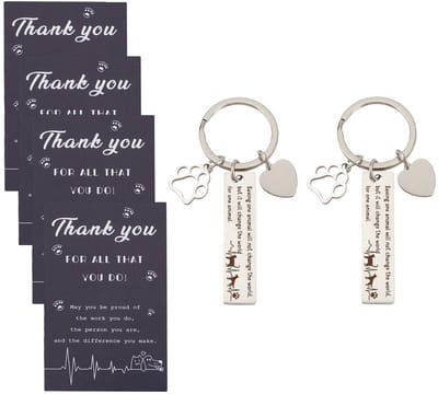 Dailygoods- Sleutelhanger Set 15 Stuks - Bedank Sleutelhanger - Dierenarts Technicus - Metalen Sleutelhanger - Lichtgewicht - Inclusief Bedankkaarten - Bedankgeschenk